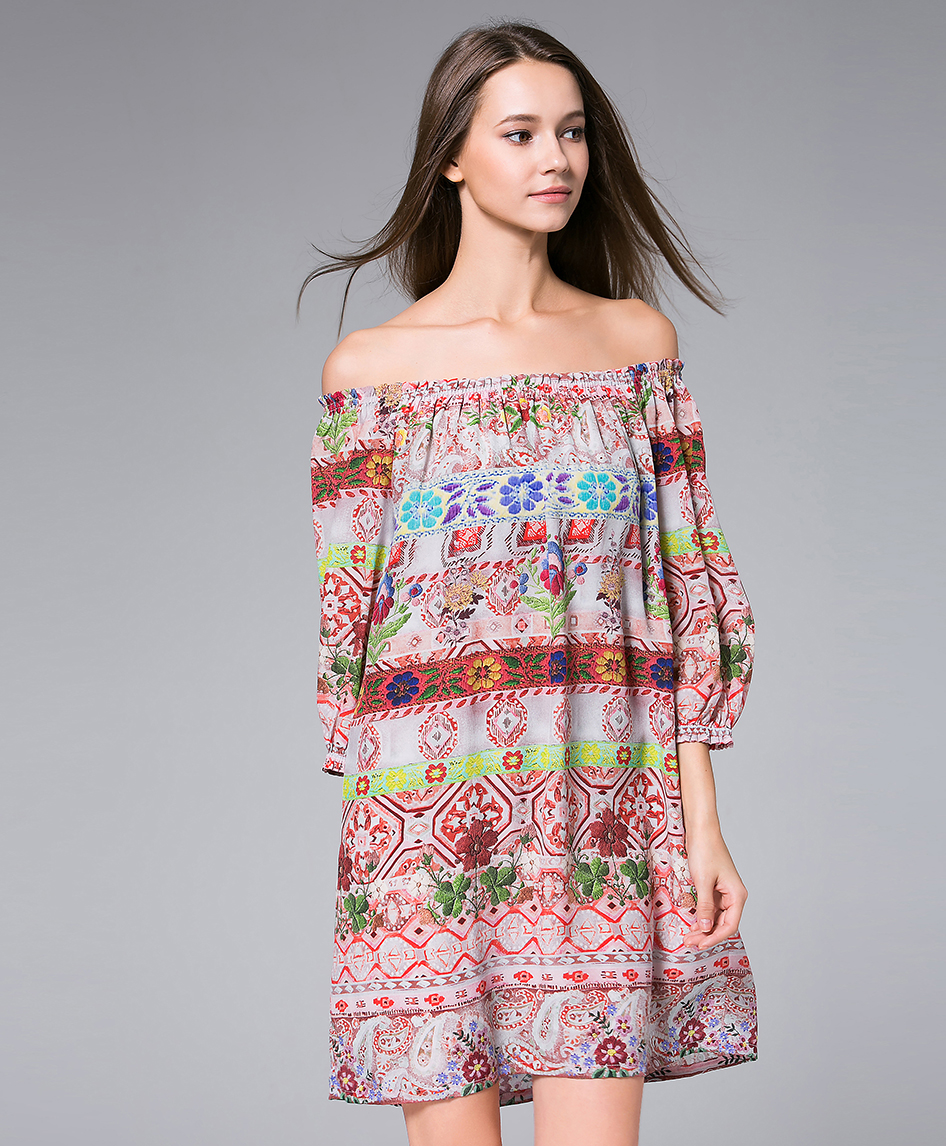 Dress - Printed off-the-shoulder silk crepe mini dress